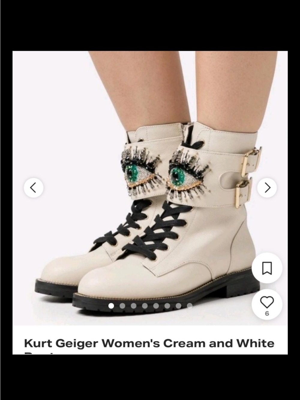 Kurt Geiger London Sutton Beige Embellished Eye Combat Boots - Women size 5 / 35